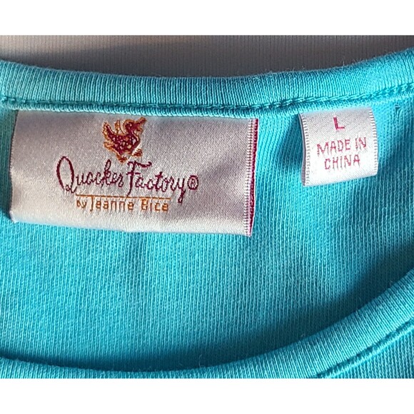 Quacker Factory Size L Blue Tic Tac Toe Sequin Daisy Embellished 3/4 Sleeve Top - Picture 7 of 12